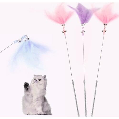 1PC Cat Teaser Feather Toys Kitten Funny Colorful Rod Cat Wand Toys Plastic Pet Cat Toys Interactive Stick Pet Cat Supplies
