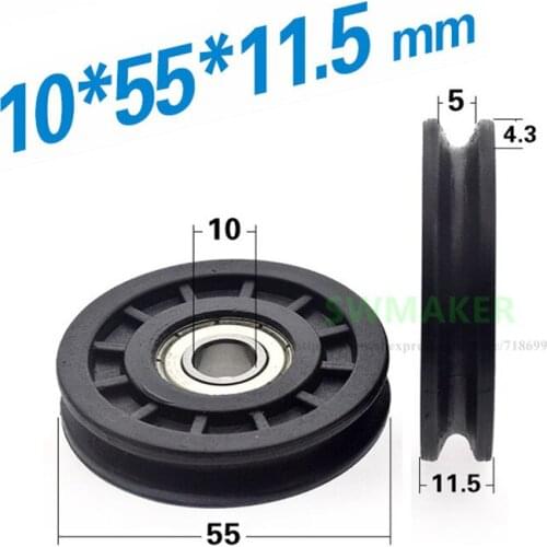 10pcs 10*55*11.5mm 6000zz bearing U grooved wheel, wrapped nylon R2 grooved wheel, wire rope guide wheel, elevator door wheel