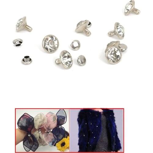 100Pcs 5-12mm White Rhinestone Rivet auger Clothing Belt Shoes Bags Jewelry Accessories Material Pure Copper Silver Bottom Rivet
