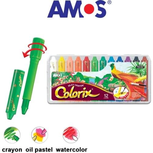 12 Colors/set Rotatable Thick Crayon Water-soluble Oil Painting Stick Easy-to-wash Safe Non-toxic Powder Crayon Kids Stationery