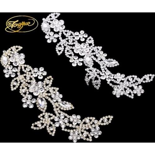 17*9cm Glass Alloy Gold And Silver Color Rhinestone DIY Sewing Applique Wedding Dress Decoration Crafts