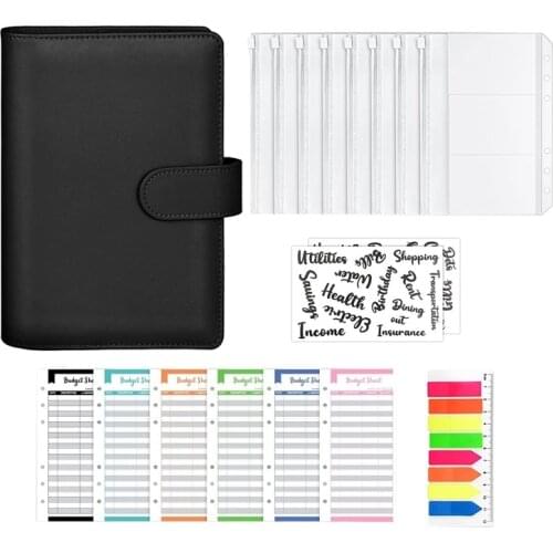 19Pcs A6 PU Leather Notebook Budget Binder Set, With 8 Binder Pockets, 6-Ring Budget Binder Cover, Card Storage