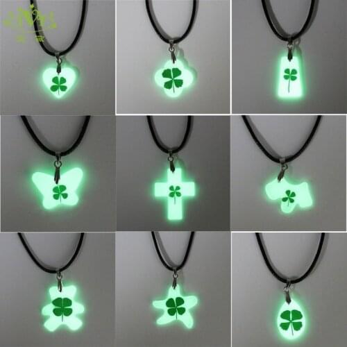 20pcs Glow In The Dark Four Leaf Clover Cross Heart Pendants Necklaces Women Men Fashion Jewelry Party Birthday Gift Wholesale