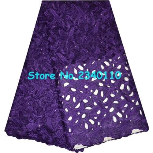 2017 High Quality beaded cotton 100% African Swiss voile lace fabric with Rhinestones tulle lace raditional sewing fabric TYI-03
