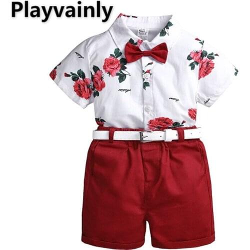 2021 Summer boy Clothing Sets Boy print Short Sleeve Shirt+Shorts fashion Outfit Send belt Children Clothing E100222