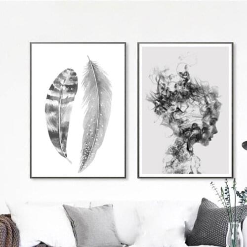 5D DIY Full Square Diamond Painting Black And White feather and abstract girl Mosaic Diamond Embroidery Decor Home Handmade