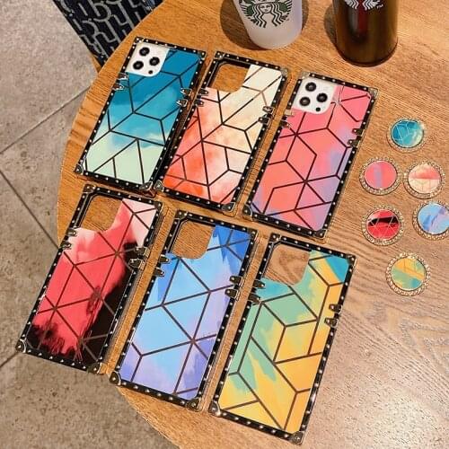 Glitter Case For OPPO A95 A74 A55 A54 A94 A93 A15 A72 A73 A53 A33 A32 2020 Slim Waist Ring Holder Watercolour Rhombus Bling Case
