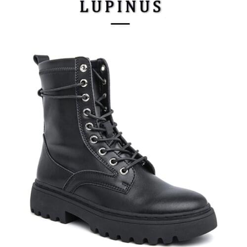 Autumn Black Ankle Boots For Women Genuine Leather British Style Lace-up Short Boots Women 2021 New Casual Women Shoes