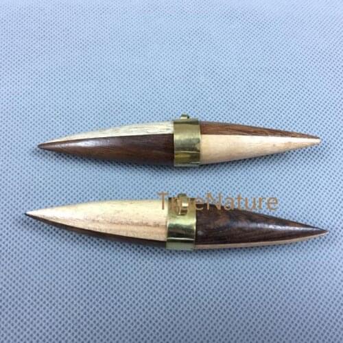 Double Horn Pendant Wood Horn Charms, Brass Band Charm With Single Bail, Tribal Jewelry For Necklace In 105*18 mm PM4011
