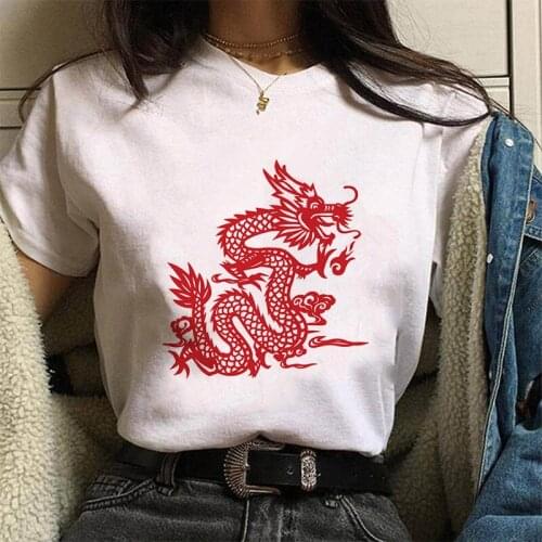 T shirt Women White Dragon Print O-neck Bodycon tshirt Summer Fashion Crop Top Femme Streetwear Tops Tee Shirt