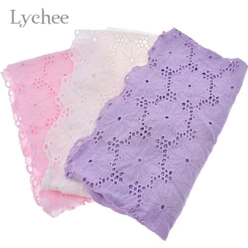 Lychee Life 33cm Width Cotton Lace Fabrics Pure Color Embroidery Fabric DIY Sewing Supplies for Wedding Dress Making