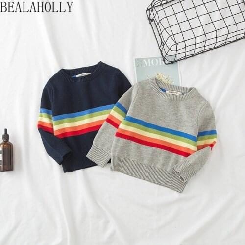 Ins 1-6y Childrens Warm Knitted Sweater Rainbow Turtleneck Double Knitted Sweater for Boys and Girls Baby Girl Sweater