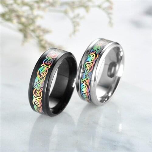 Ufine Titanium steel Colorful glare Dragon pattern Fashion Wild temperament tail ring 8mm Party Rings jewelry R040