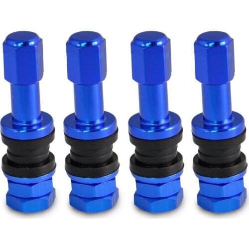 4Pcs Set Car Aluminum Tubeless Wheel Tire Valve Stem With Dust Cap Blue