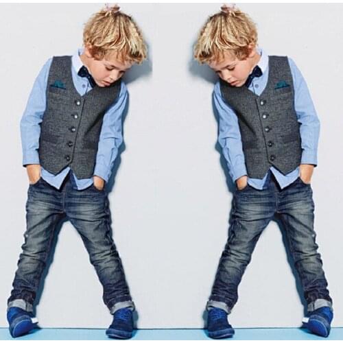Baby boy clothes set / Blouses + Jeans + Vest 3 pcs set / Boy party clothes