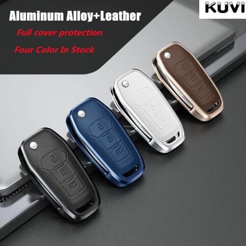 Alloy Leather Car Key Cover Case Protective Shell For FORD Fusion Fiesta Escort Mondeo Everest Ranger 3 Buttons key chain