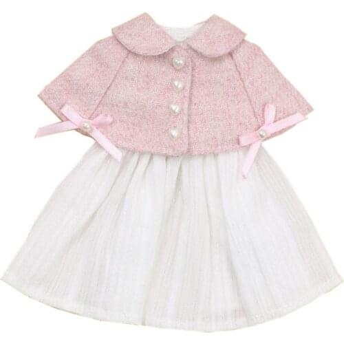 ICY DBS Blyth Doll bjd Clothes white dress pink cloak toy outfit
