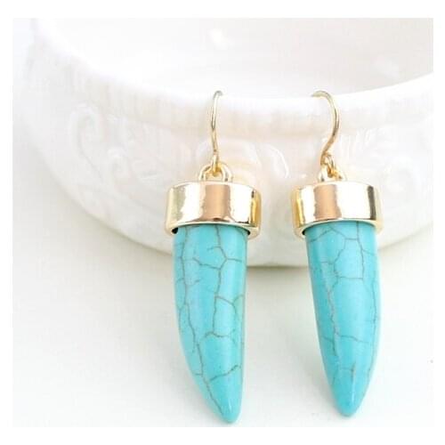 Summer Style Blue Horn Shape Stone Earrings Fine Brincos Jewelry Fashion Boucle Earrings for Women