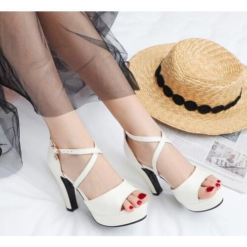 Summer Women Platform High Heels Sandals Open Toe Sequined Square High Heel Ladies Shoes Adjustable Buckle Party Heels Shoes