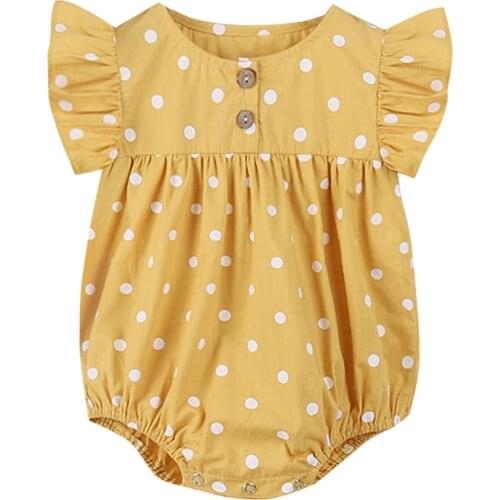 Citgeett Summer Toddler Girls Romper Polka Dot Neck Ruffled Sleeves Jumpsuit Crotch Buttons Clothes 0-24Months