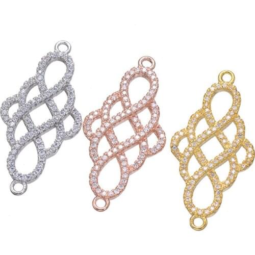 Micro Pave Copper Charms Gold Color Chinese Knot Connector Pendants Jewelry Findings Fit Necklaces And Bracelets Making CHF549