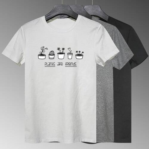 Fashion New Women T-shirt PLANTS ARE FRIENDS Letter Print T Shirt Casual Funny Collection Of Various Plants Graphic Tshirt