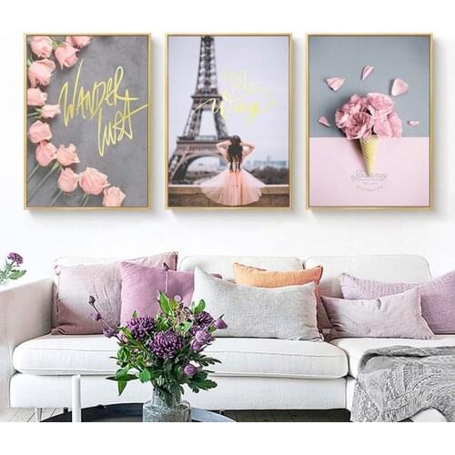 Modern Rose Flower Poster Pink Landscape Wall Art Painting Scandinavian Print Minimalist Picture Nordic Bedroom Home Decor