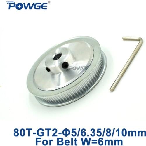 POWGE 1pcs 80 Teeth GT2 Timing Pulley Bore 5mm 6.35mm 8mm 10mm for width 6mm GT2 Timing Belt 2GT pulley 80Teeth 80 tooth 80T