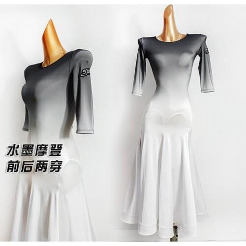 Modern Ballroom Dance Dress Lady Wash Gradient Color Short Sleeves Ballroom Long Dress Waltz Tango Dancing Clothes Wear VDB2960