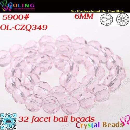 Glass Bead,100pcs/Lot Pink Crystal Glass Faceted Football Beads 6mm Crystal Round Beads For DIY Jewelry Findings