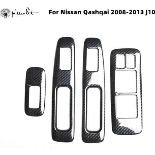 Carbon Fiber Inner Door Armrest Window Lift Button Cover Trim For Nissan Qashqai 2008-2013 J10 4pcs/set Car Accessories ABS