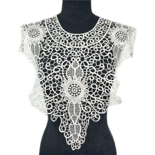 45CM White Embroidered Water Soluble Trims Flowers Round Neck Collar Appliques Gothic Vintage Sew On Patch For Wedding DIY