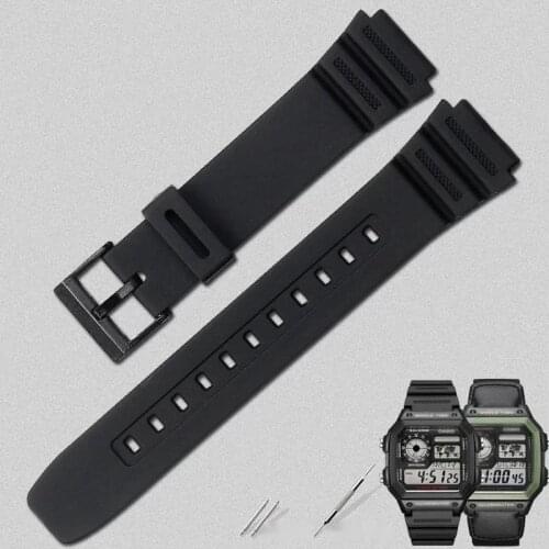 High Quality Rubber WatchBands Wrist For Casio AE-1200 AE-1300 F-108 W-216 W800H Elastic Durable Matte Black Soft Silicone Strap