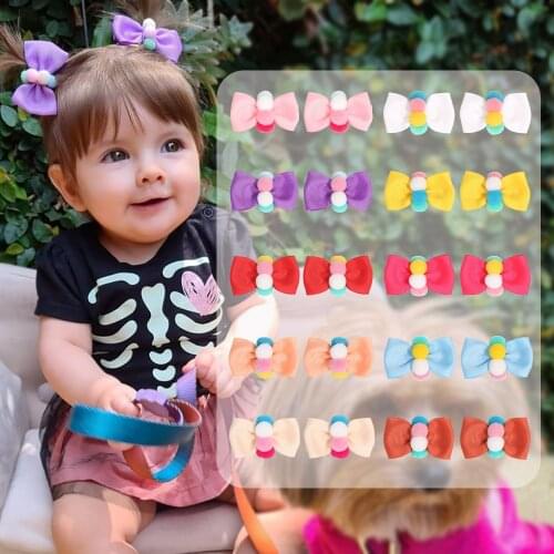 Yundfly 1 Pair Kawaii Toddler Princess Ribbon Bows Hairpins Baby Girls Hairball Bowknot Hair Clip Children Grosgain Barrettes