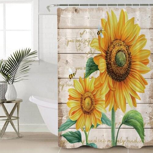 Farm Flower Sunflower Bee Shower Curtains Waterproof Bathroom Curtain Frabic Polyester Bathroom Curtain with Hooks