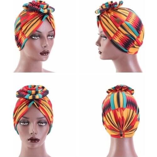 58cm Hair Caps Women Turban Hat Bohemia Style Flower Hijab Caps Beanie India Hat Muslim Scarf Night Sleep Cap Hair Styling Tool