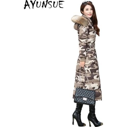 AYUNSUE Fashion Raccoon Fur Collar Womens Down Jacket Thicken Women Coats Female Winter Parkas Long Women Jackets Casaco Zjt252