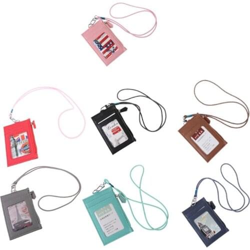 Women Business Card Holder Wallet Men PU Leather ID Cards Holders Case Neck Strap Lanyard Ladies Fashion Mini Slim Wallets LX9F