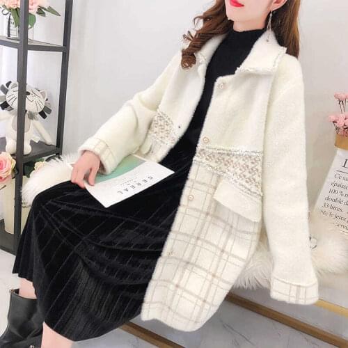 2021 spring and autumn fashion imitation mink fleece sweater jacket women loose mid-length western style knitted cardigan