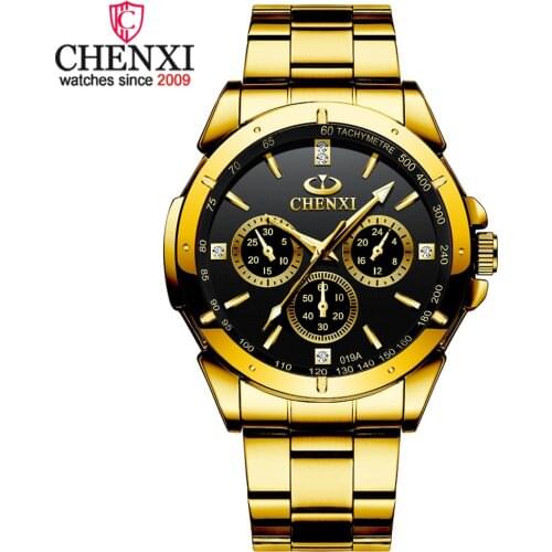 Golden Watch Men CHENXI Mens Watches Luxury Steel Band Quartz Wrist Watch Casual Dress Waterproof Clock Relogio Masculino