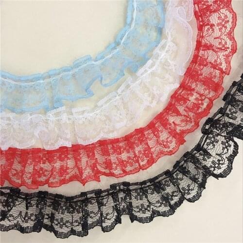 1M Latest Embroidery Pleated Guipure Lace Ribbon 2.5cm Diy Sewing White Black Purple Lace Fabric Trim Dress Decoration Craft PE4