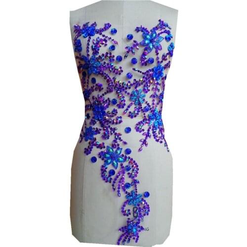 Bridal Bodice Patches, Heavy Beaded Sequins Mesh Lace Applique, Royal Blue/Purple/Colorful Sew On Lace Motif 60*30cm 1 Piece