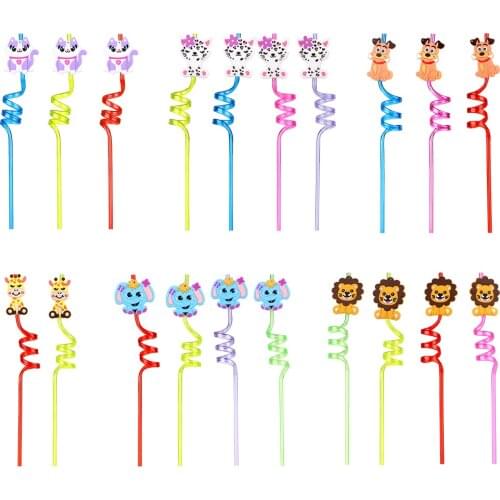 1PC Reusable Plastic Straws Cartoon Animal Drinking Straws Bar Birthday For Children Kitchen Home Party Decorations Supplies