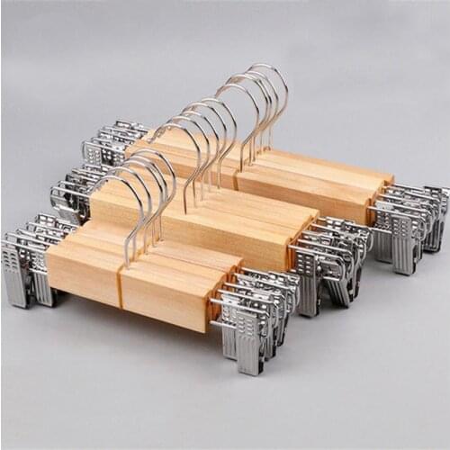 10pcs/lot Solid wood pants Rack Stainless steel Clip Adult Hanger Childrens wood pants Hanger Pants Clip