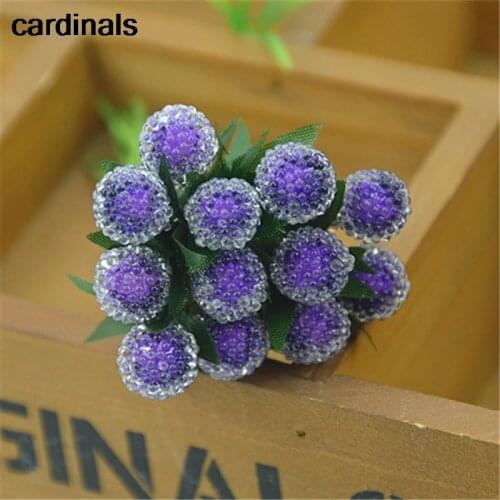 12pcs Christmas Red Cherry Stamen Small Glass Berries Artificial Flower Pearlized Wedding Simulation Circular Glass Decoration