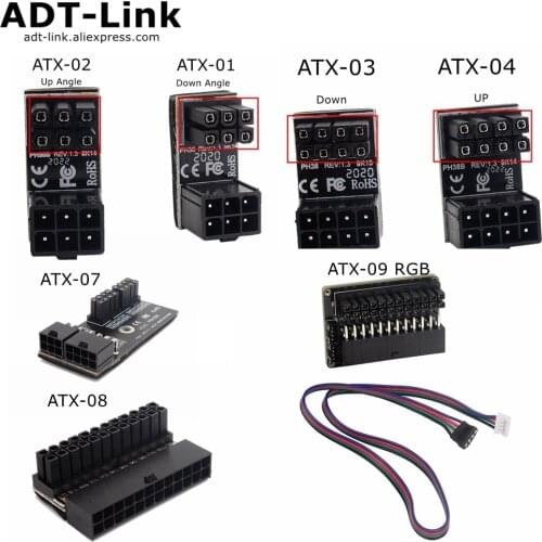 20pin ATX 5pin/8pin Male 180 Degree Angled & 6pin/8Pin Female Power Adapter for Desktops Graphics Card