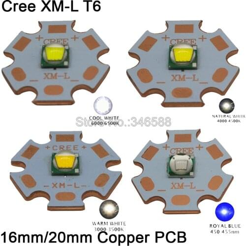 2x 16mm 20mm Copper PCB CREE XML XM-L T6 10W High Power LED Cool White Warm White Neutral White Royal Blue Emitter Chip