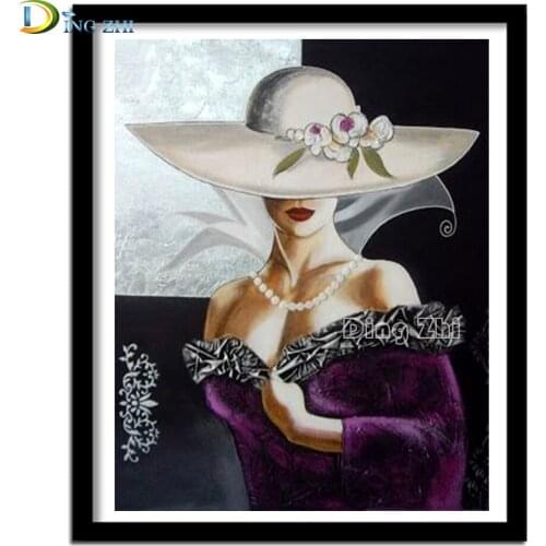 5D Home Decor Elegant Hat Woman Purple Dress Beauty Diamond Painting Mosaic Sale Embroidery Pictures Cross Stitch Full Display