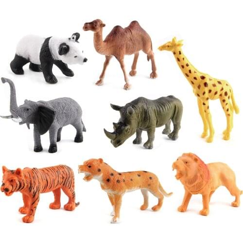 8pcs/lot Wild Simulation Animal Kingdom Model Tiger Lion Elephant Giraffe Forest Animal Preschool Model