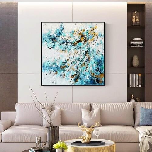 Abstract Blue White Black Painting On Canvas Modern Nordic Abstract Wall Art Prints And Posters For Living Room Home Decoration